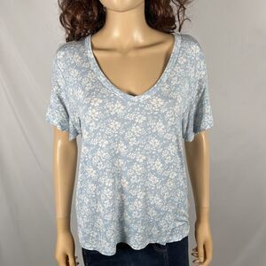 American Eagle Soft Sexy Blue White Floral Stretch Top Blouse XS V-Neck Casual